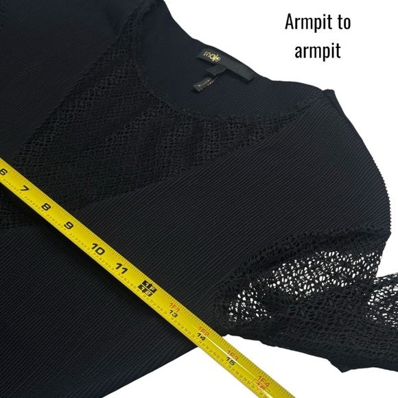 Maje Lysea Mixed Media Long Sleeve Top Gothic Fairygoth Rocker Party Size 1 (S) - Picture 8 of 9